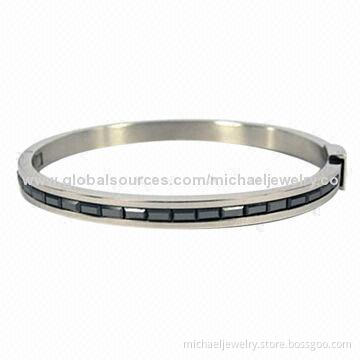Stainless Steel Bracelets with 18pcs of Rectangular Black CZ Stones, Concise and Fashionable